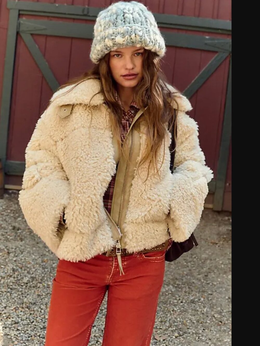 Free People Women Ivory Tan Oversized Teddy Jacket Size L NWOT 248$+TAX